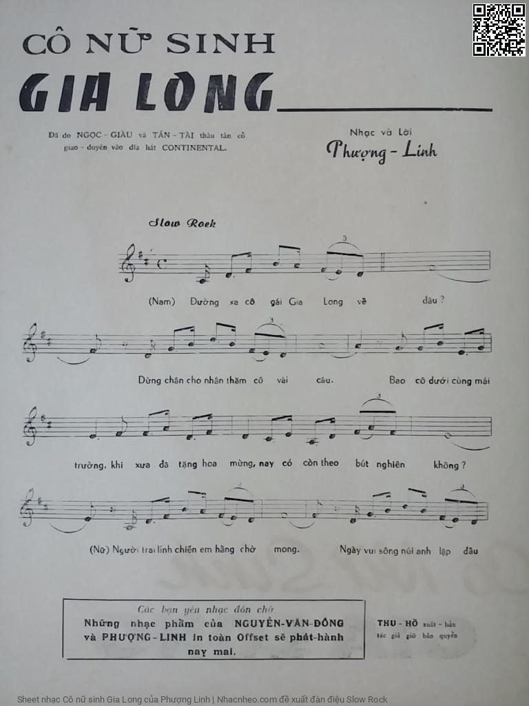 Sheet nhạc Cô nữ sinh Gia Long - Phượng Linh