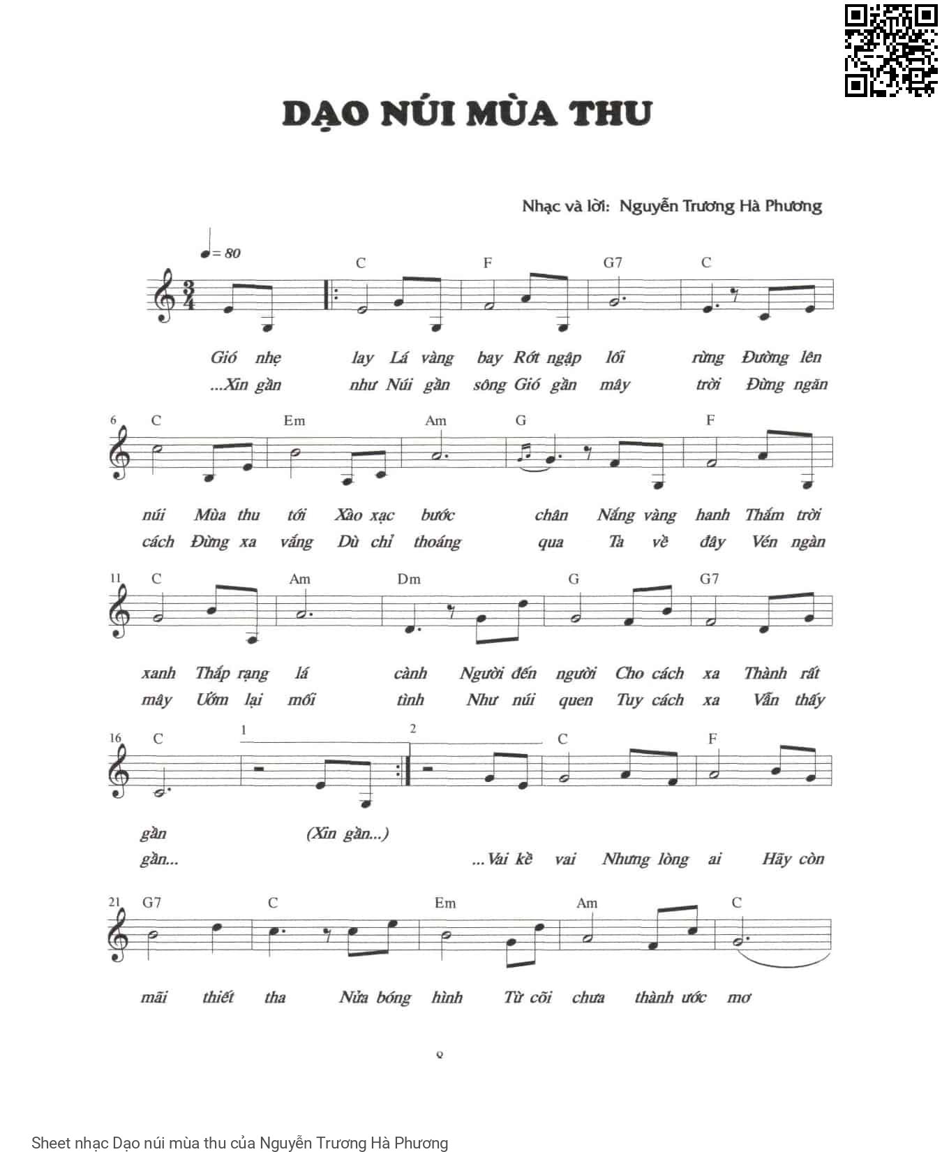 Sheet nhạc Dạo núi mùa thu - Nguyễn Trương Hà Phương