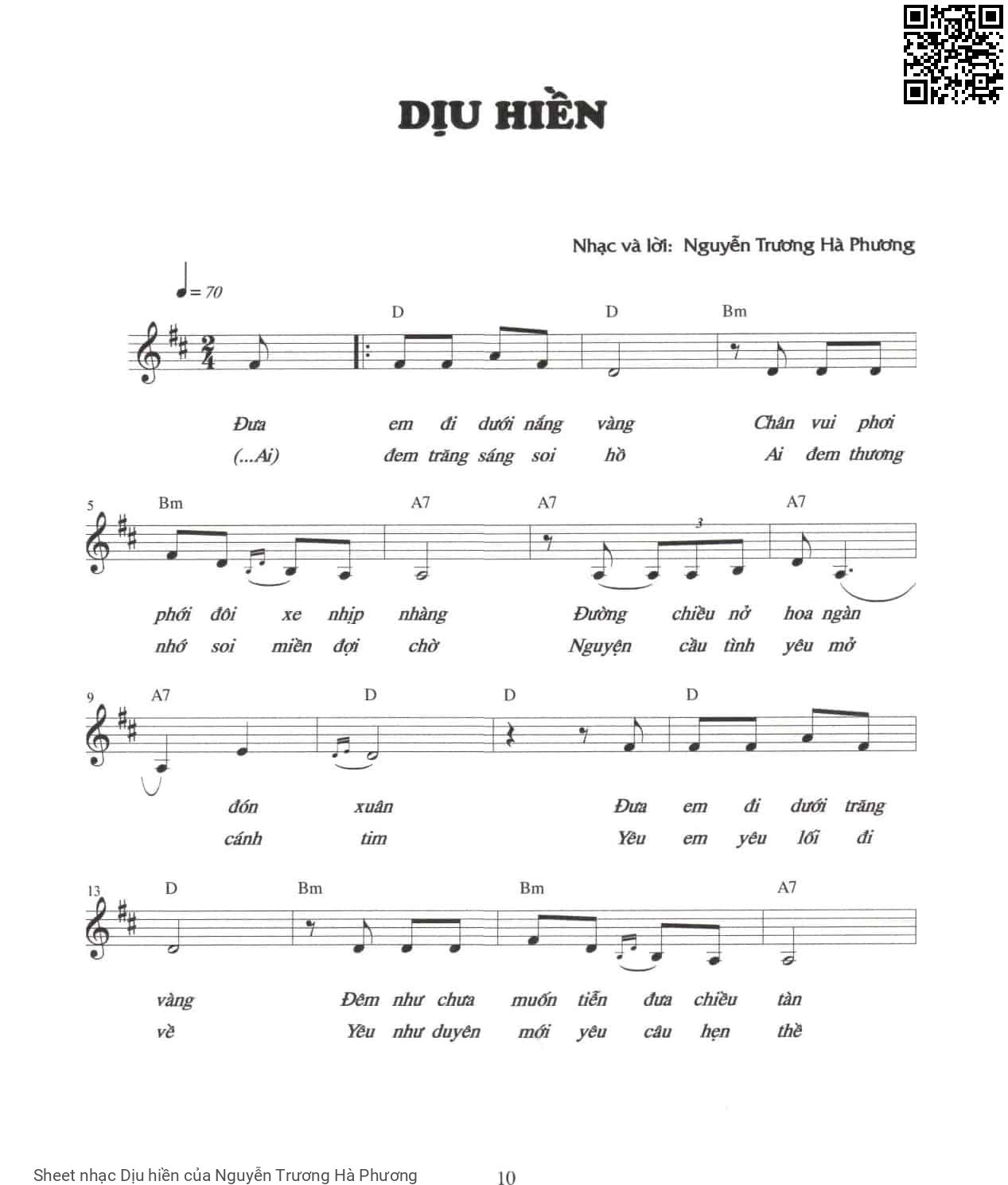 Sheet nhạc Dịu hiền - Nguyễn Trương Hà Phương