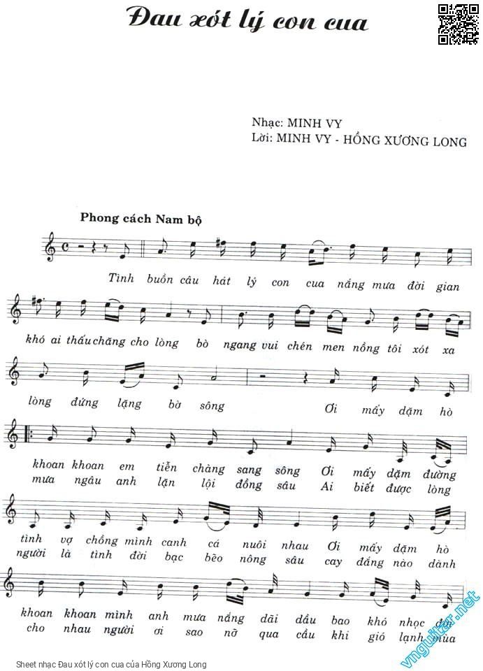 Sheet nhạc Đau xót lý con cua - Hồng Xương Long