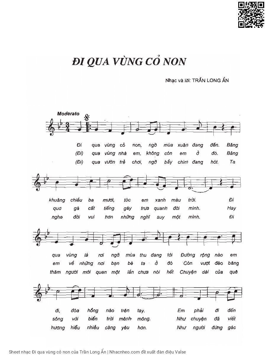 Sheet nhạc Đi qua vùng cỏ non - Trần Long Ẩn
