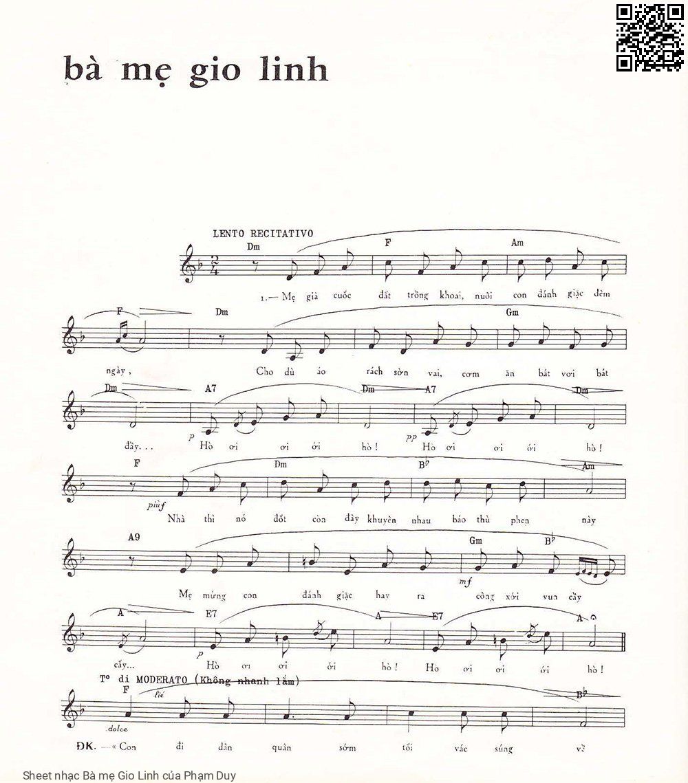 Sheet nhạc Bà mẹ Gio Linh - Phạm Duy