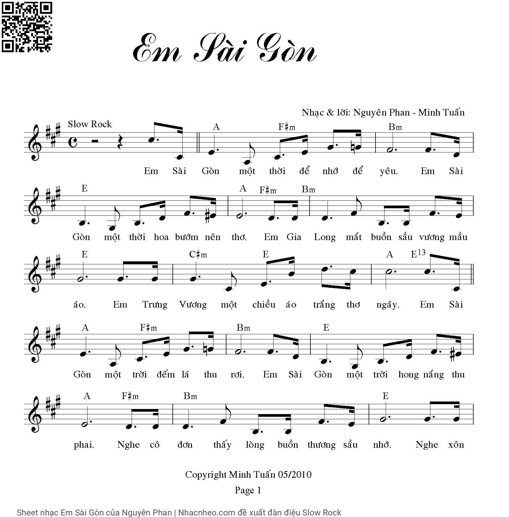 Sheet nhạc Em Sài Gòn - Nguyên Phan