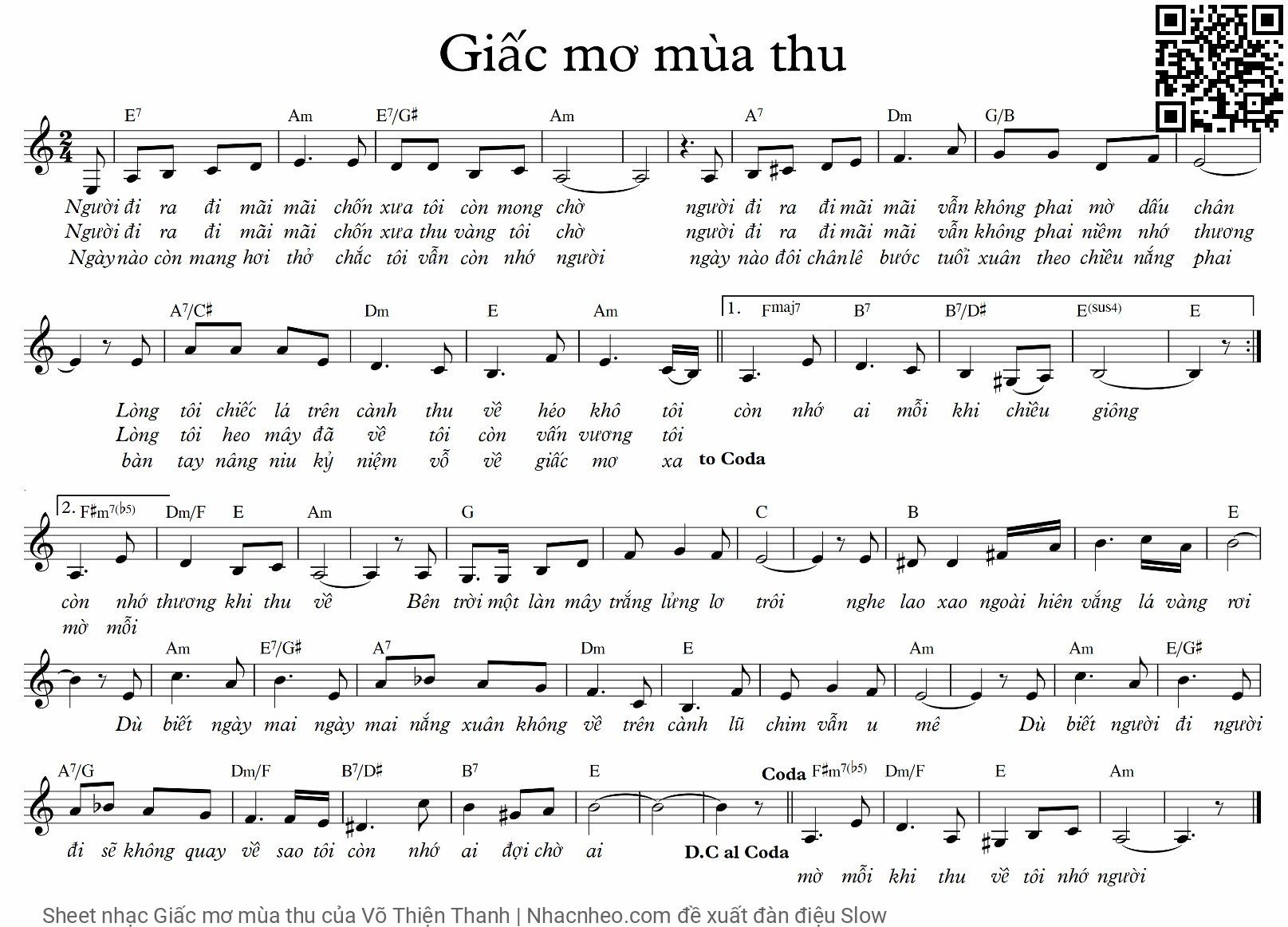 Sheet nhạc Giấc mơ mùa thu - Võ Thiện Thanh