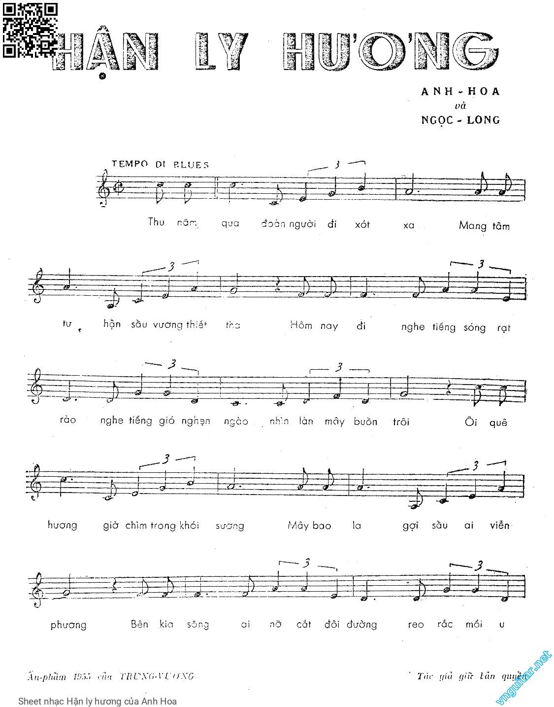 Sheet nhạc Hận ly hương - Anh Hoa