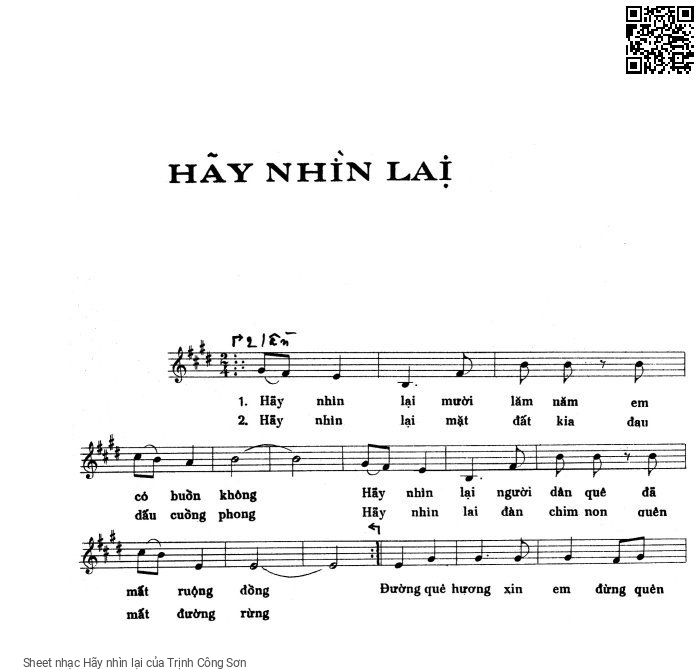 Sheet nhạc Hãy nhìn lại - Trịnh Công Sơn