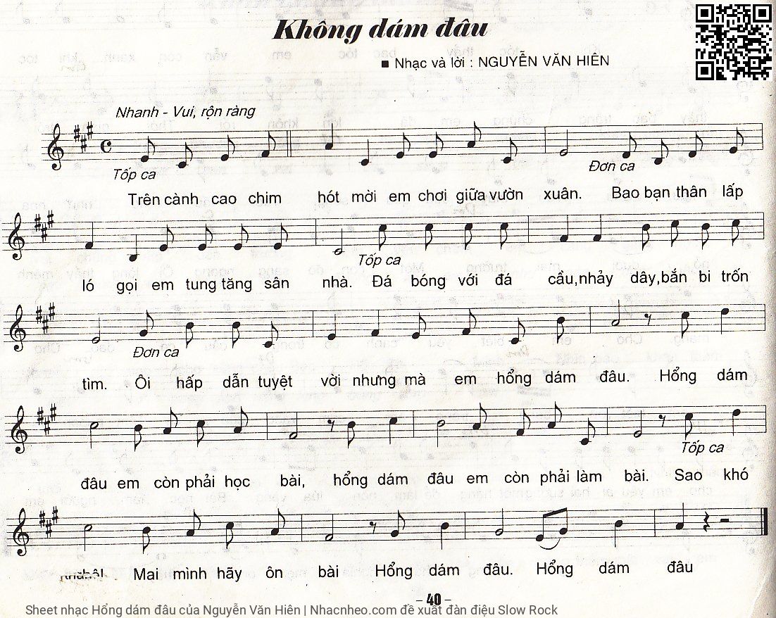Sheet nhạc Hổng dám đâu - Nguyễn Văn Hiên