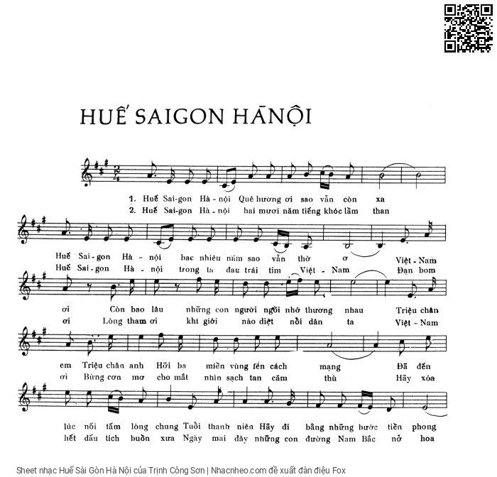 Sheet nhạc Huế Sài Gòn Hà Nội