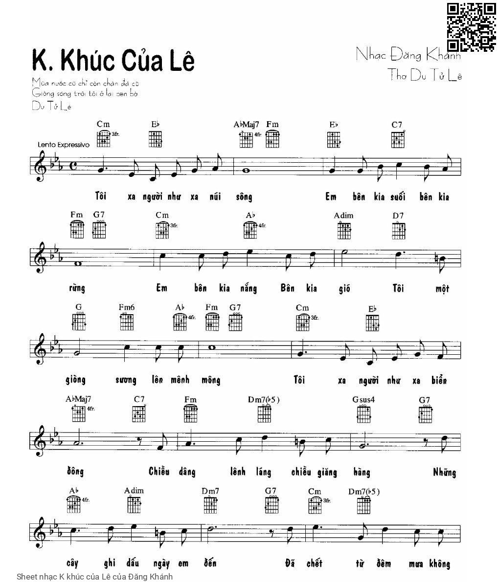 Sheet nhạc K khúc của Lê - Đăng Khánh