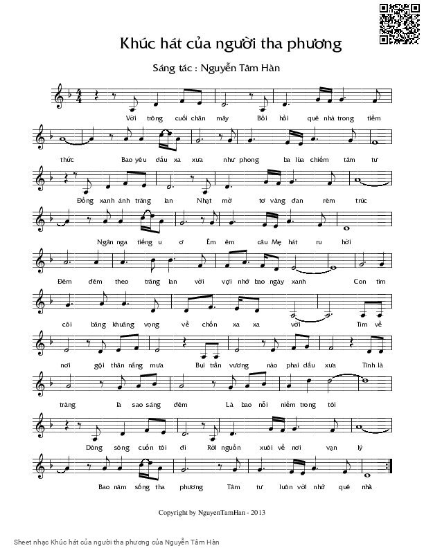 Sheet nhạc Khúc hát của người tha phương