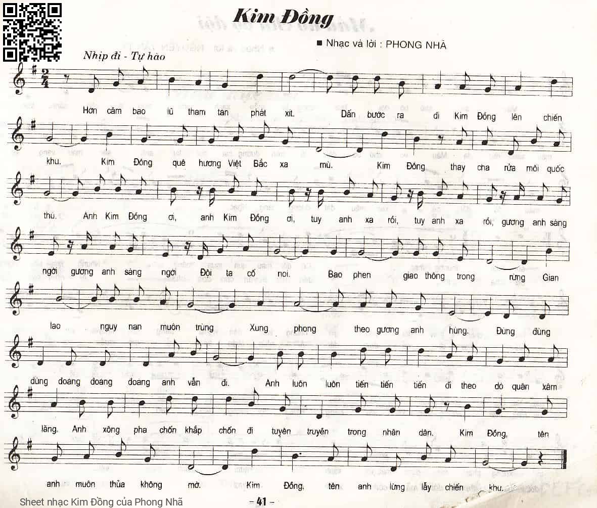 Sheet nhạc Kim Đồng - Phong Nhã