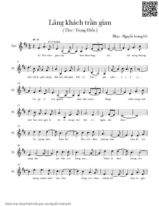 Sheet nhạc Lãng khách trần gian - Nguyễn Hoàng Đô