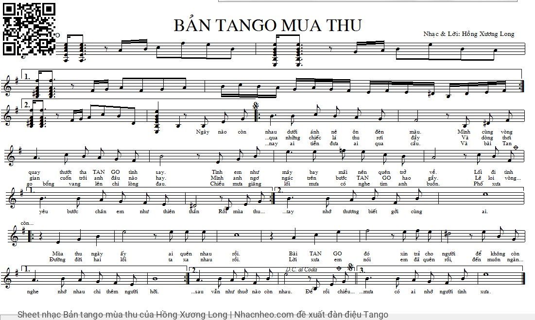 Sheet nhạc Bản tango mùa thu - Hồng Xương Long