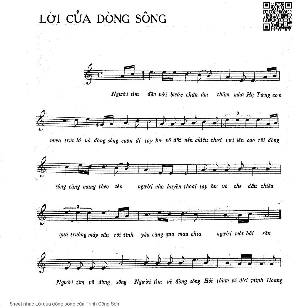 Sheet nhạc Lời của dòng sông - Trịnh Công Sơn