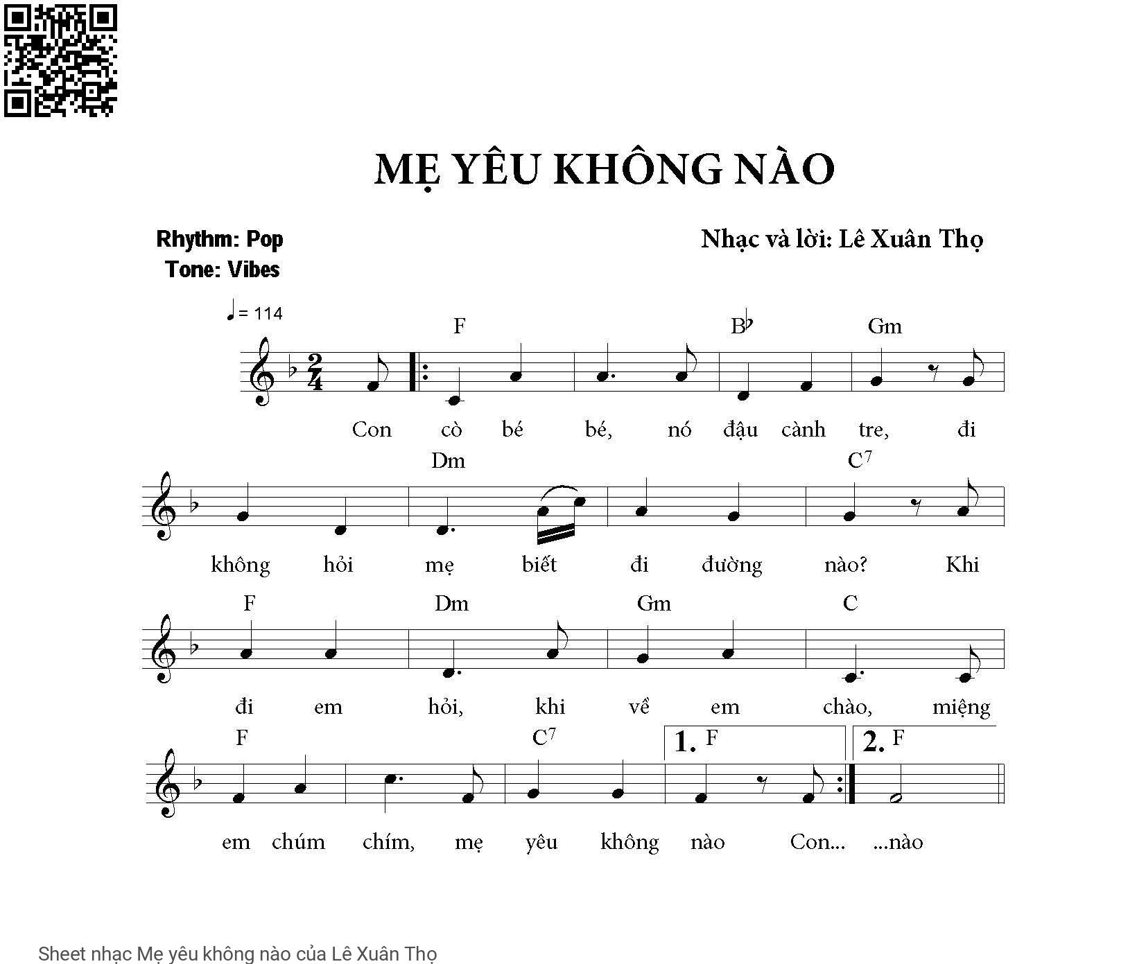 Sheet nhạc Mẹ yêu không nào - Lê Xuân Thọ