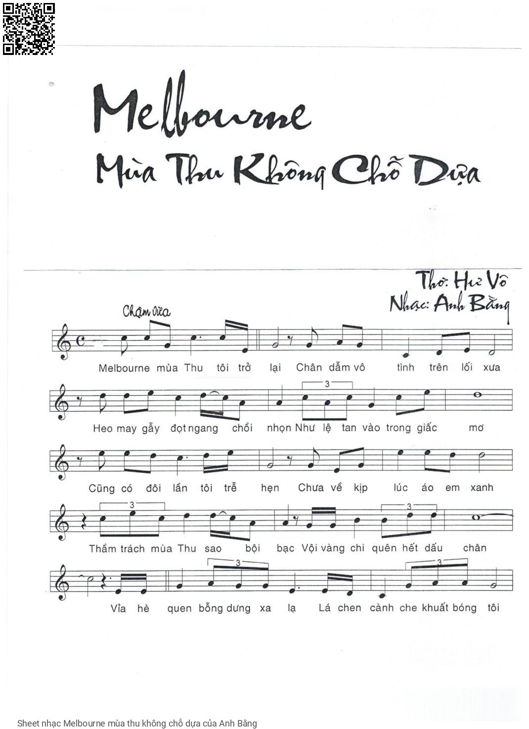 Sheet nhạc Melbourne mùa thu không chỗ dựa