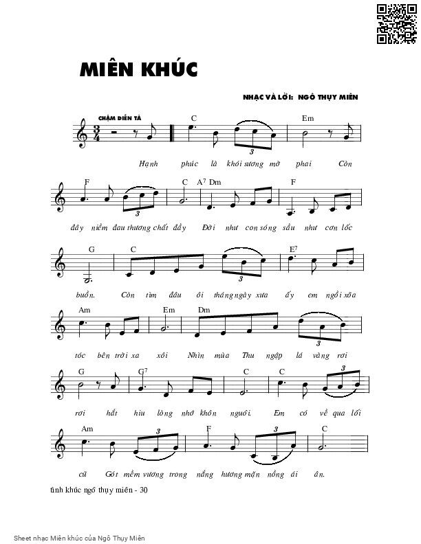 Sheet nhạc Miên khúc - Ngô Thụy Miên