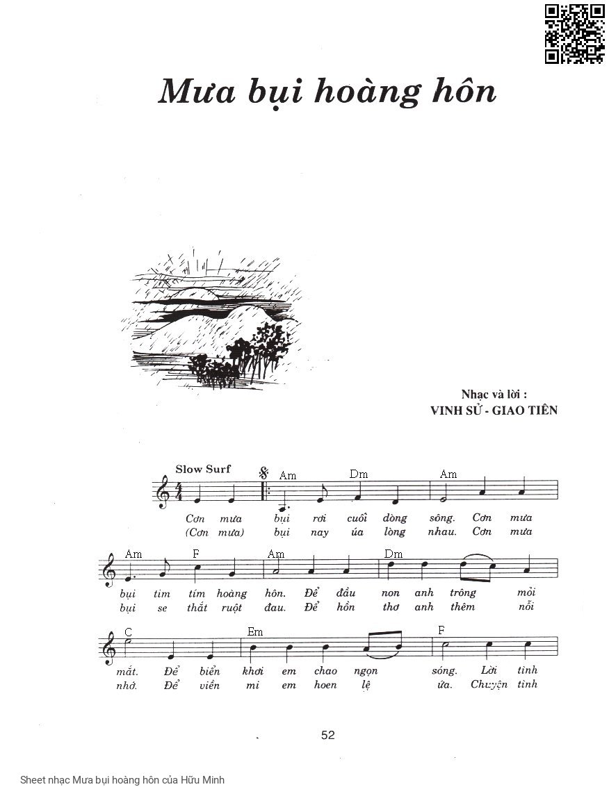 Sheet nhạc Mưa bụi hoàng hôn - Hữu Minh
