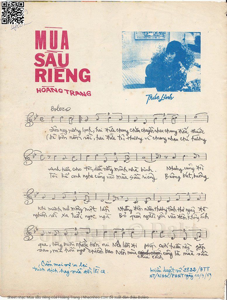 Sheet nhạc Mùa sầu riêng - Hoàng Trang