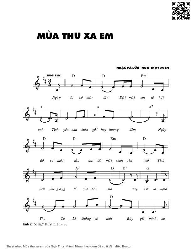 Sheet nhạc Mùa thu xa em - Ngô Thụy Miên