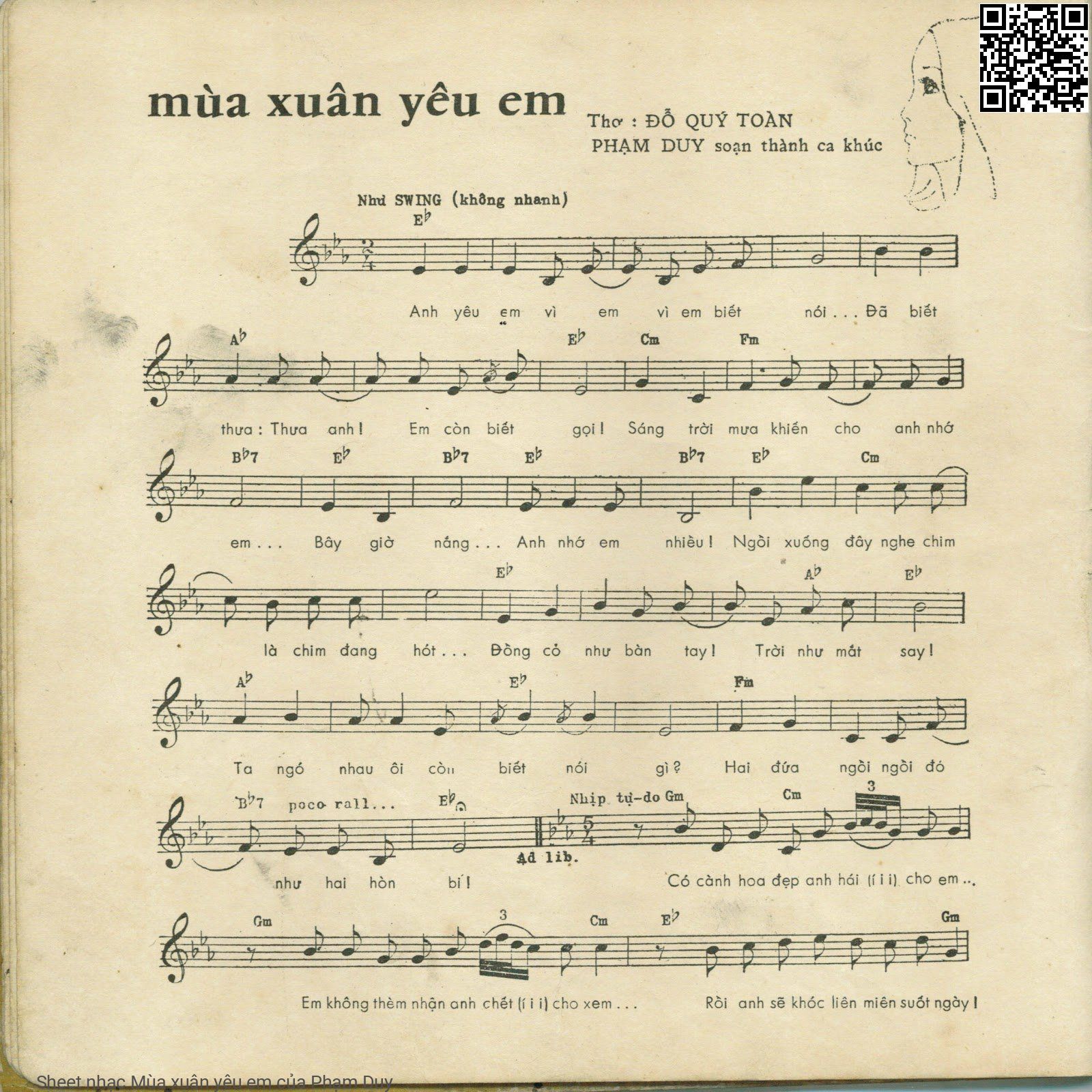 Sheet nhạc Mùa xuân yêu em - Phạm Duy
