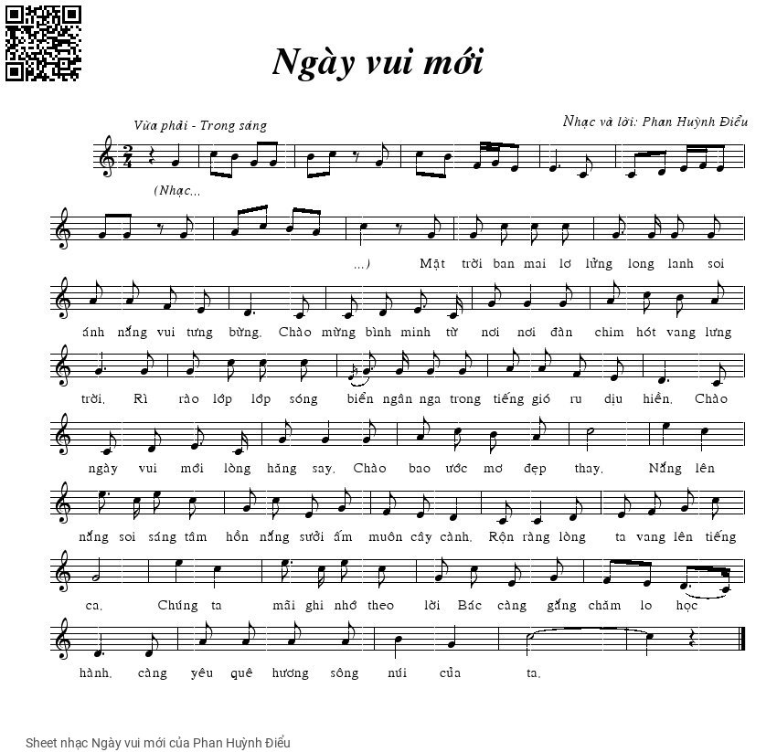 Sheet nhạc Ngày vui mới - Phan Huỳnh Điểu