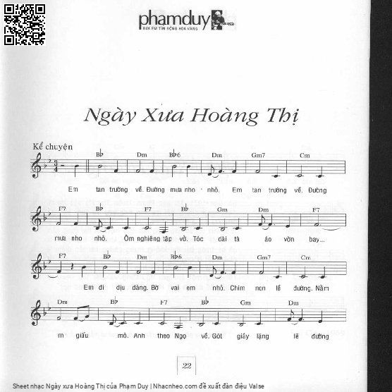 Sheet nhạc Ngày xưa Hoàng Thị - Phạm Duy