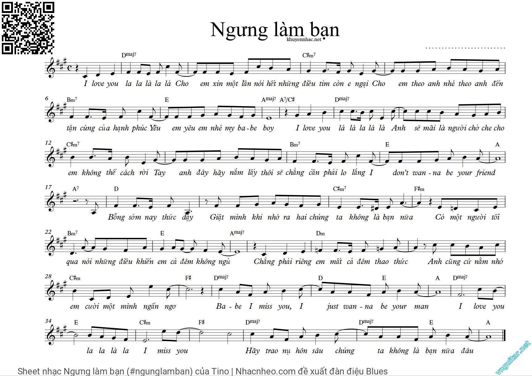 Sheet nhạc Ngưng làm bạn (#ngunglamban)