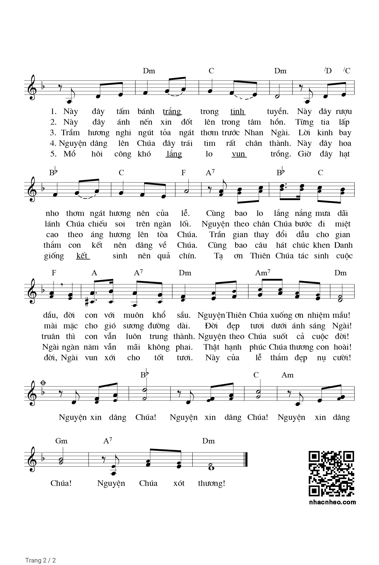 Trang 2 của Sheet nhạc PDF bài hát Nguyện dâng lên Chúa - JB. Phạm Quốc Huân