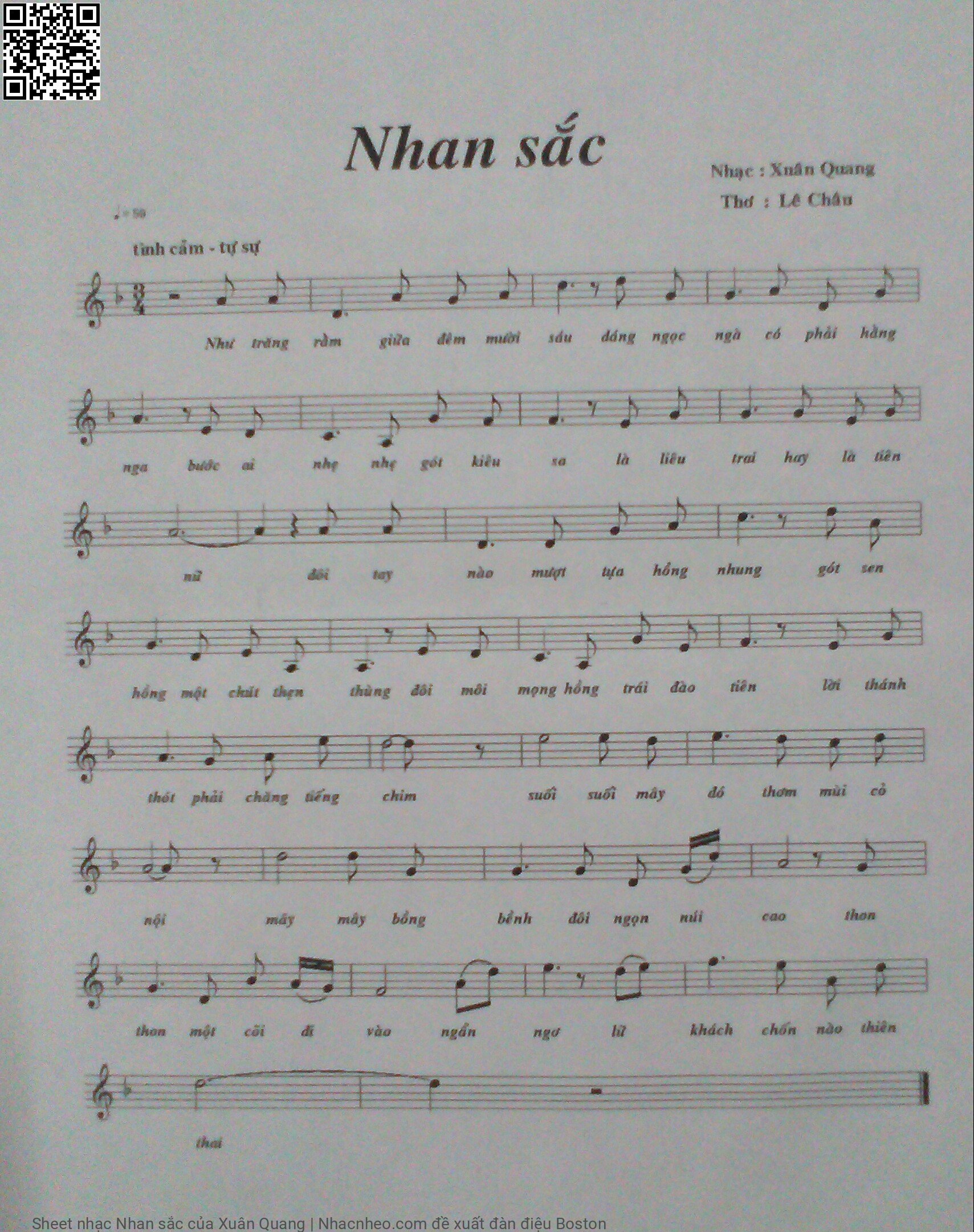 Sheet nhạc Nhan sắc - Xuân Quang