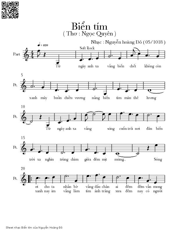 Sheet nhạc Biển tím - Nguyễn Hoàng Đô