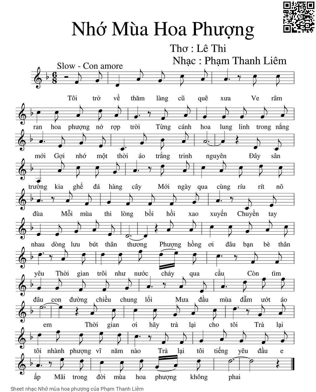 Sheet nhạc Nhớ mùa hoa phượng - Phạm Thanh Liêm