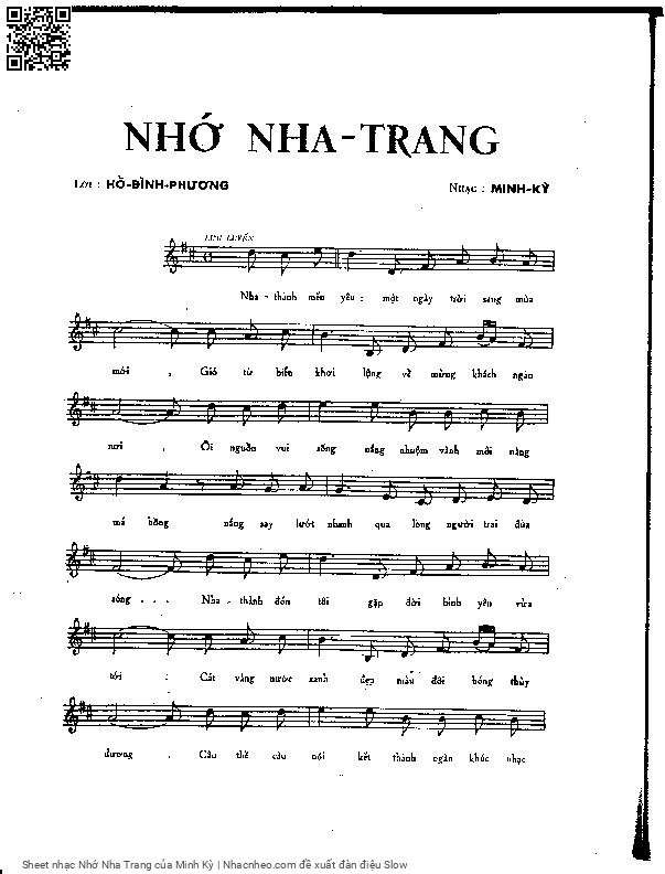 Sheet nhạc Nhớ Nha Trang - Minh Kỳ