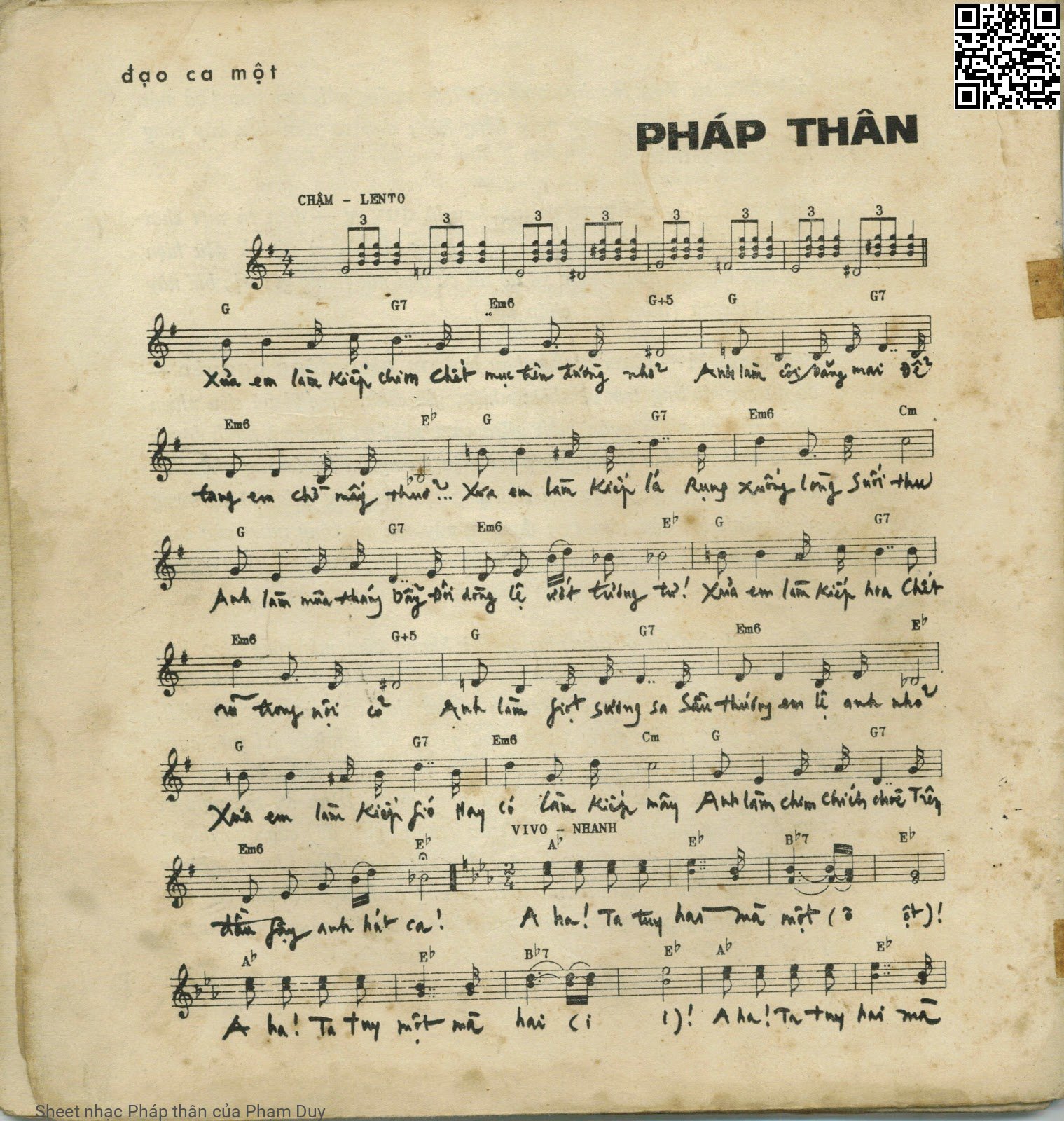 Sheet nhạc Pháp thân - Phạm Duy