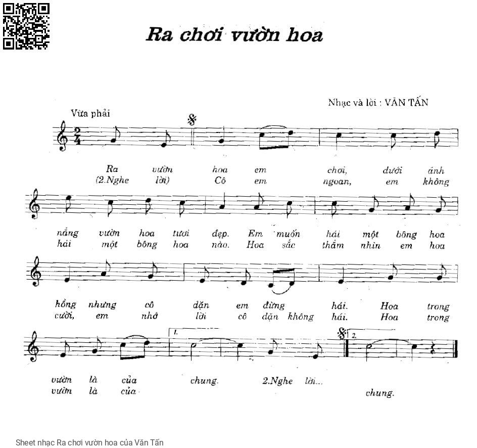 Sheet nhạc Ra chơi vườn hoa - Văn Tấn