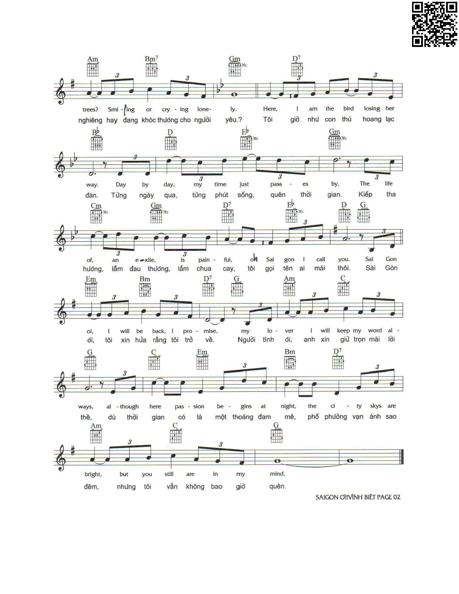 Trang 2 của Sheet nhạc PDF bài hát Sài Gòn ơi vĩnh biệt - Nam Lộc