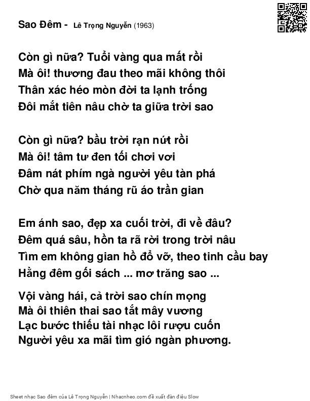 Sheet nhạc Sao đêm - Lê Trọng Nguyễn