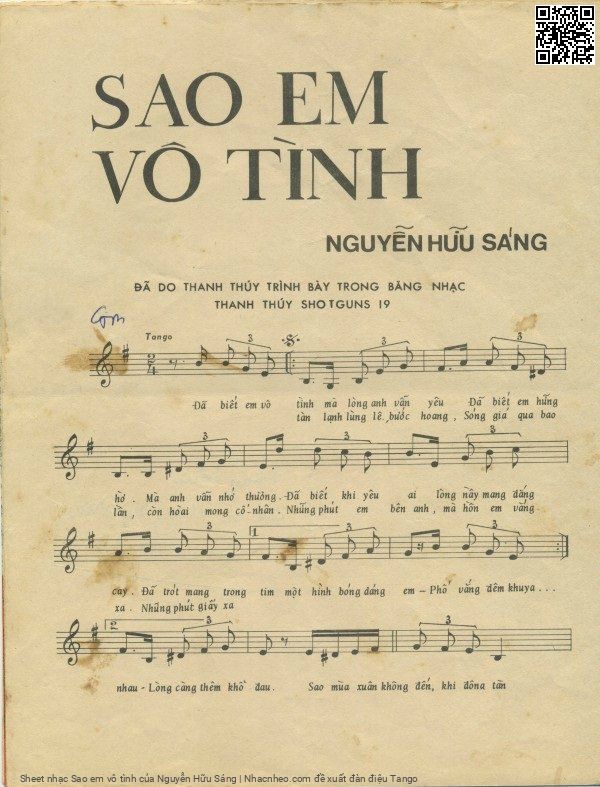 Sheet nhạc Sao em vô tình - Nguyễn Hữu Sáng