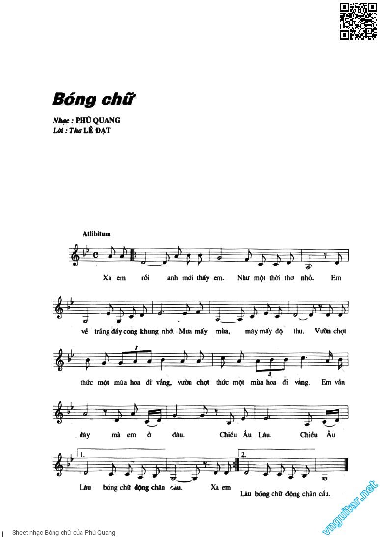 Sheet nhạc Bóng chữ - Phú Quang
