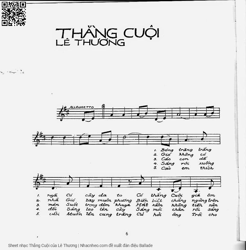 Sheet nhạc Thằng Cuội - Lê Thương