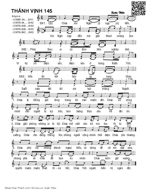 Sheet nhạc Thánh vịnh 145