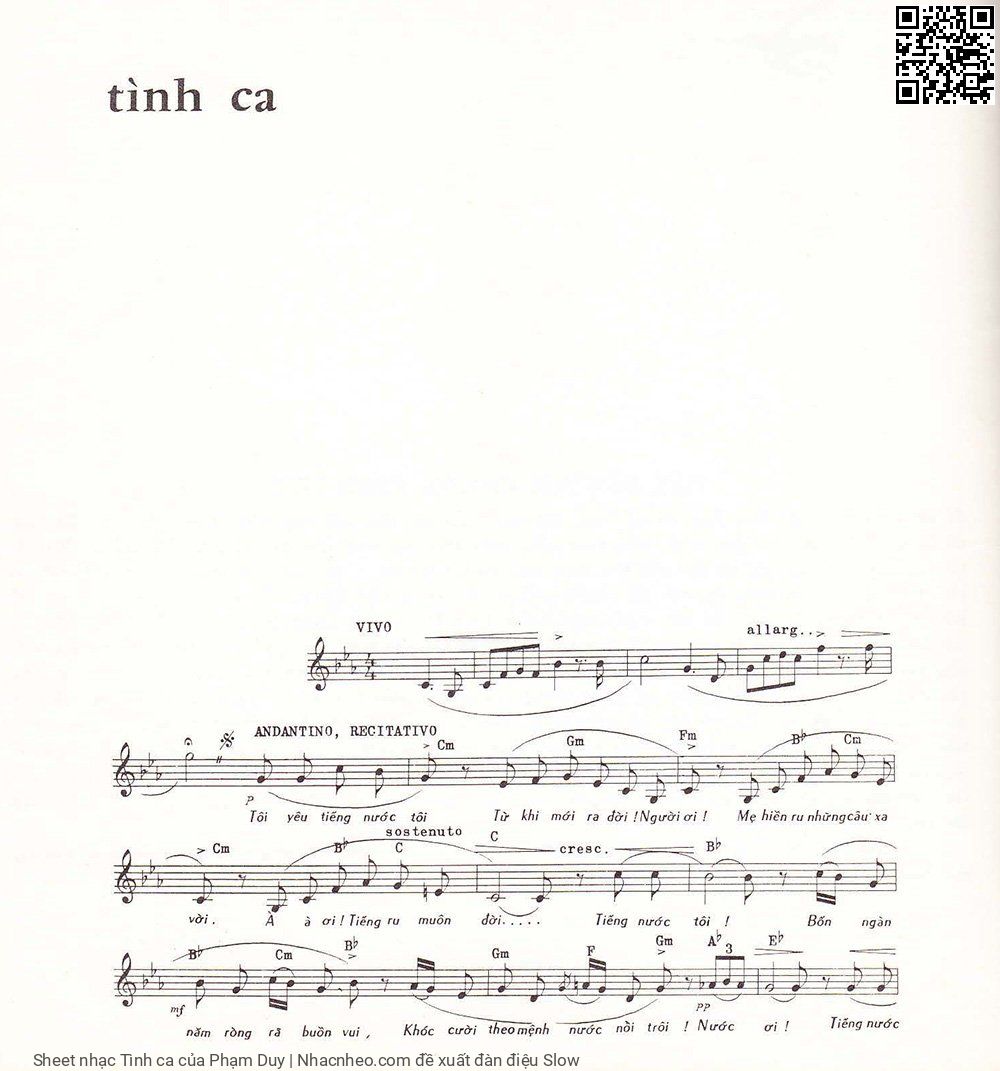 Sheet nhạc Tình ca - Phạm Duy