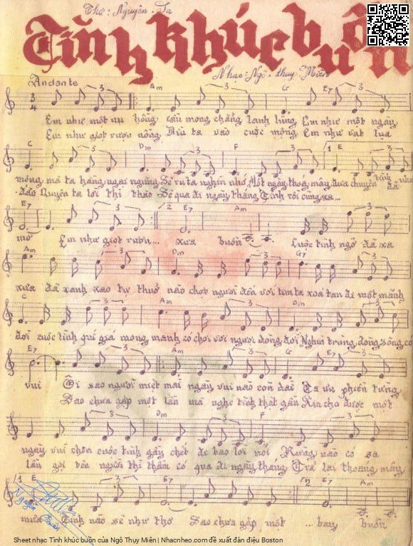 Sheet nhạc Tình khúc buồn - Ngô Thụy Miên