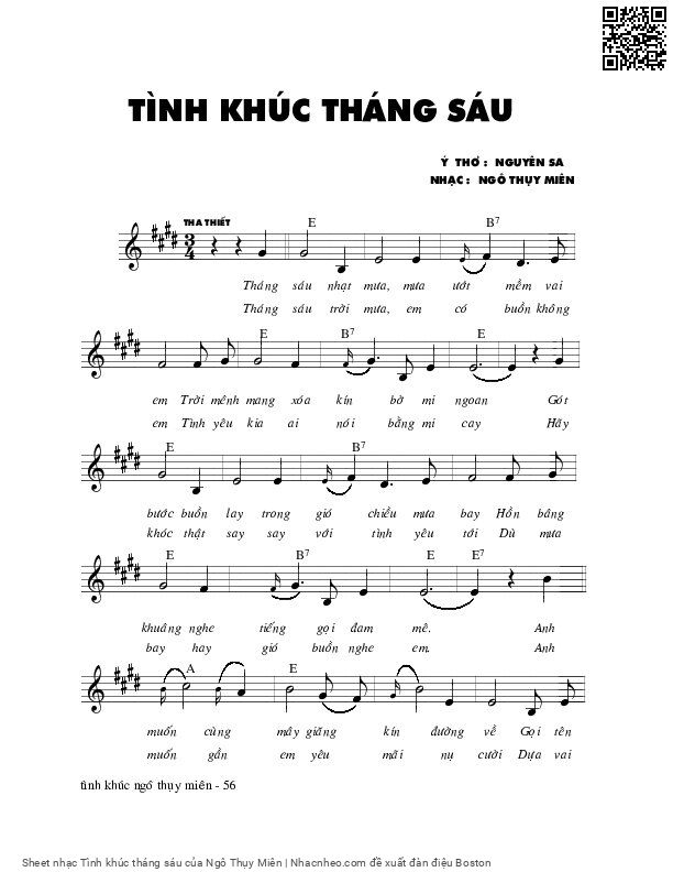 Sheet nhạc Tình khúc tháng sáu - Ngô Thụy Miên