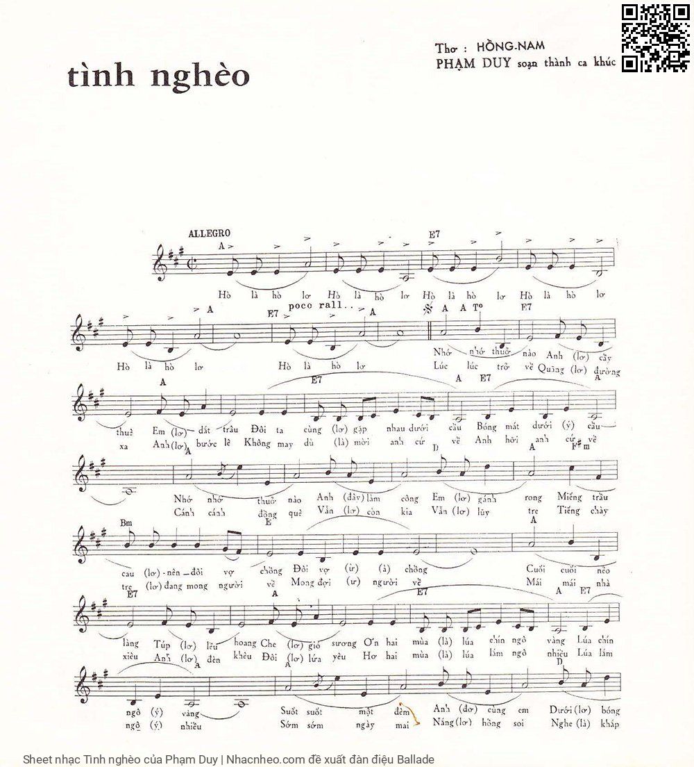 Sheet nhạc Tình nghèo - Phạm Duy