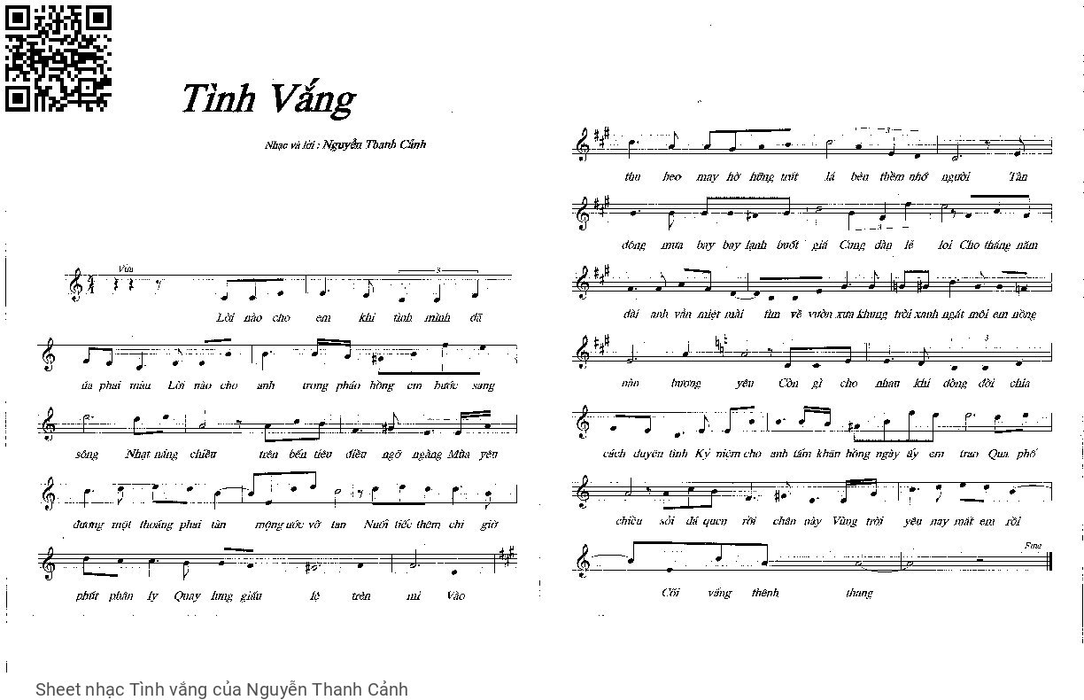 Sheet nhạc Tình vắng - Nguyễn Thanh Cảnh