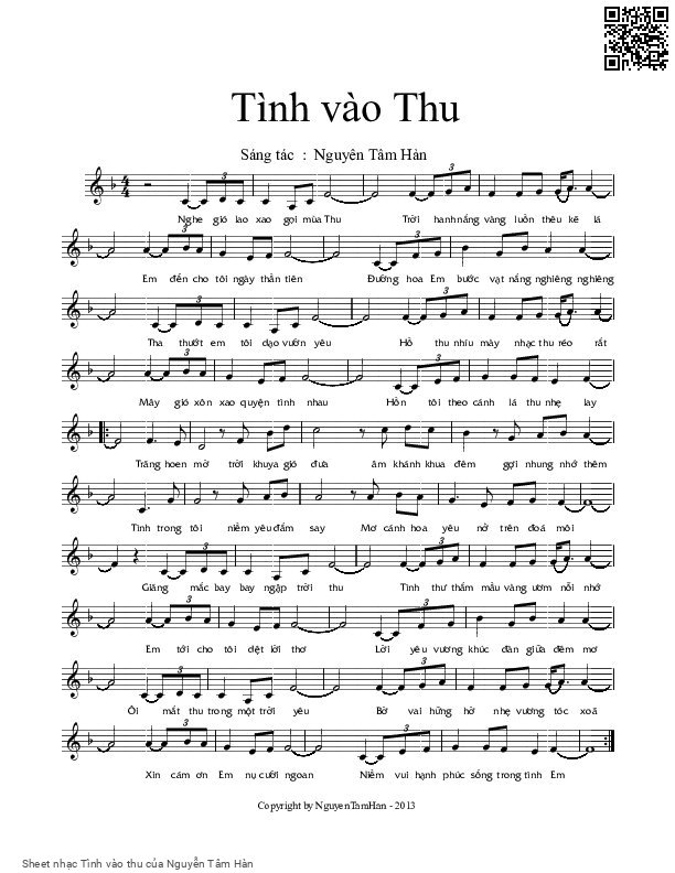 Sheet nhạc Tình vào thu - Nguyễn Tâm Hàn