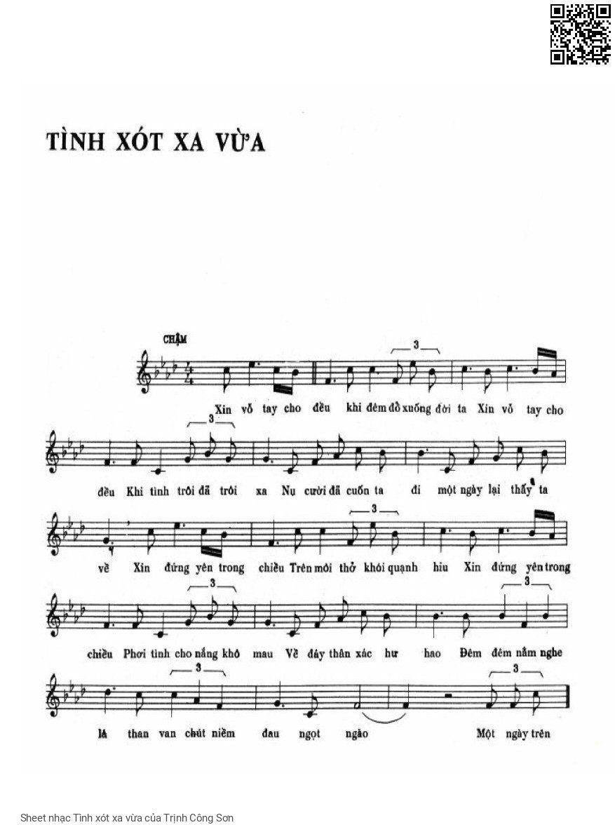 Sheet nhạc Tình xót xa vừa - Trịnh Công Sơn