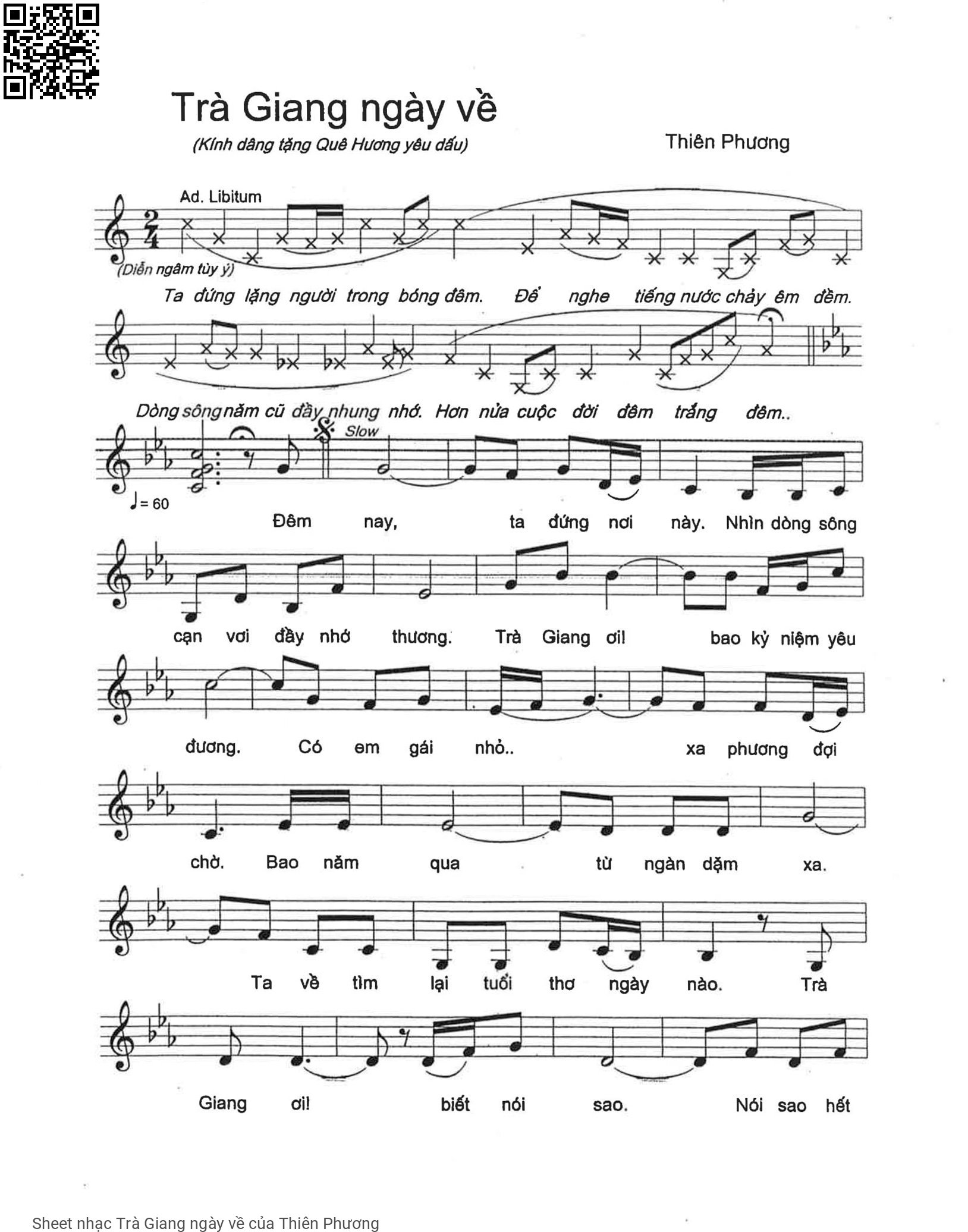 Trang 1 của Sheet nhạc PDF bài hát Trà Giang ngày về - Thiên Phương