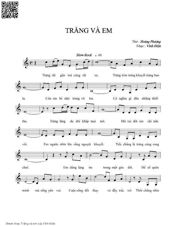 Sheet nhạc Trăng và em - Vĩnh Điện